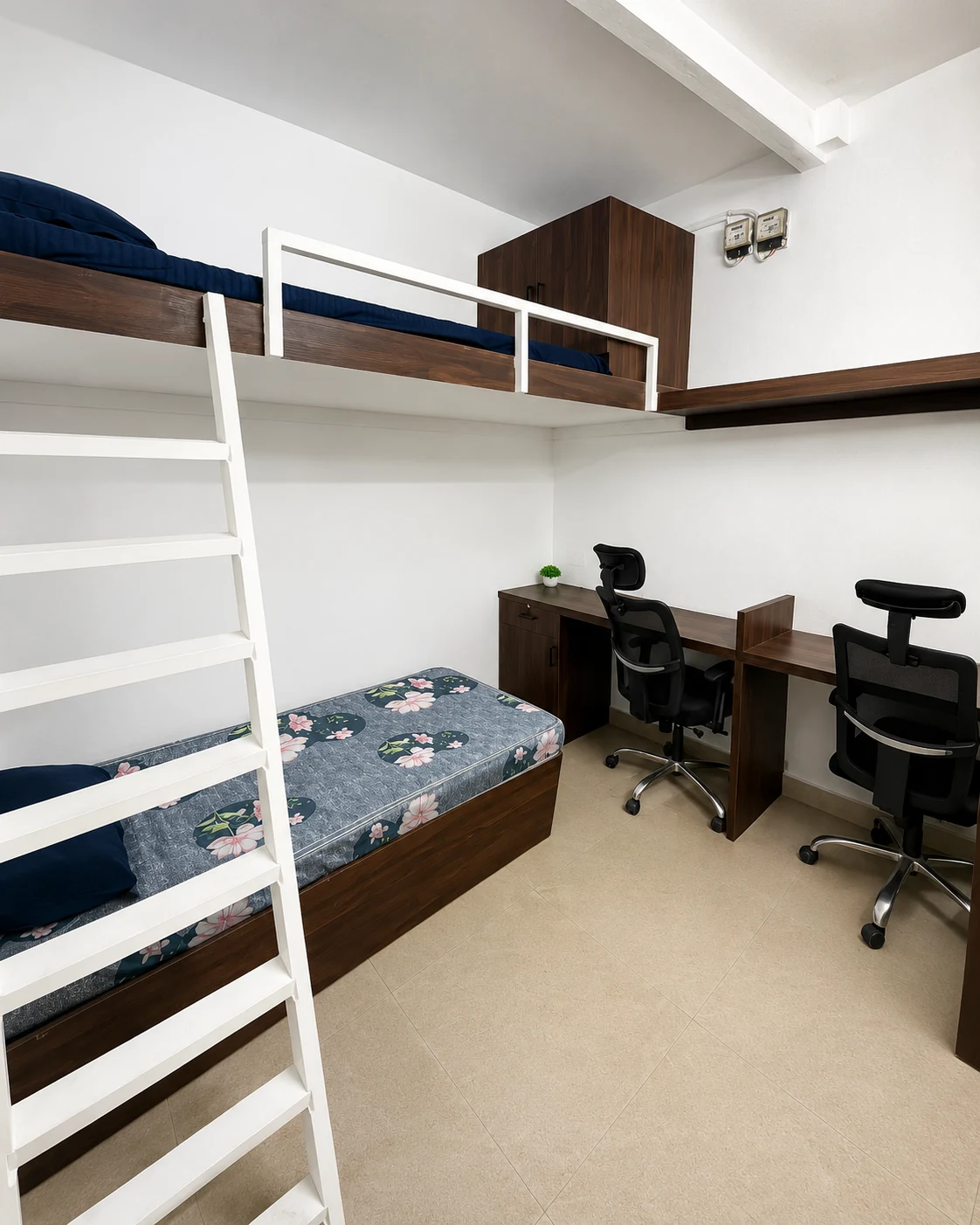 Space-efficient loft room with dedicated study desks